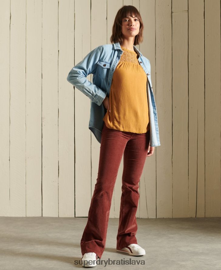 Superdry ženy top z tkanej čipky s dlhým rukávom 6B4ZTR3057 oblečenie žltá