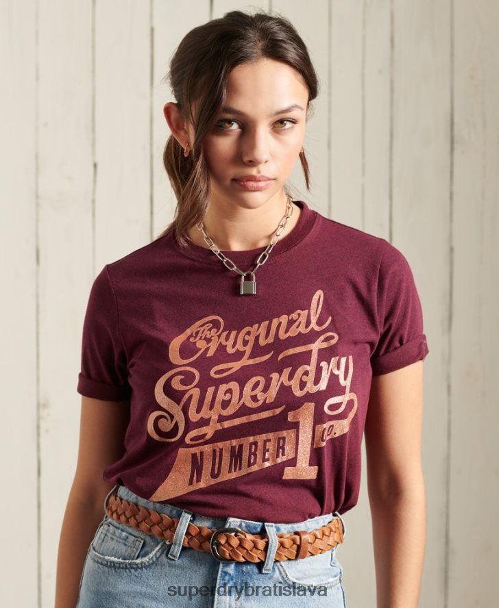 Superdry ženy trblietavé trblietavé tričko 6B4ZTR2818 oblečenie červená