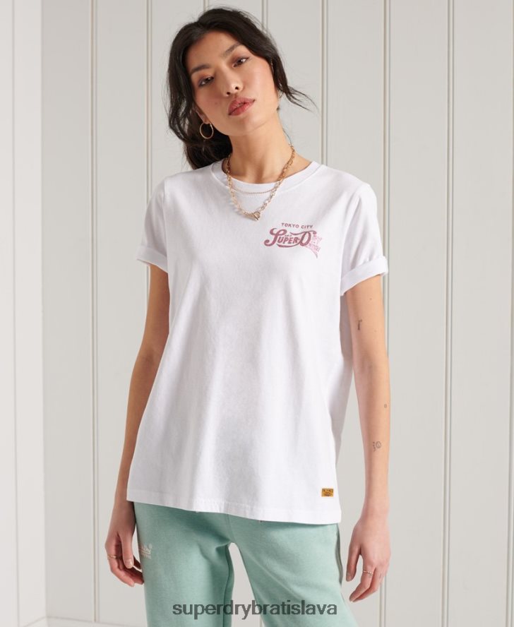 Superdry ženy trblietavé trblietavé tričko 6B4ZTR2861 oblečenie biely