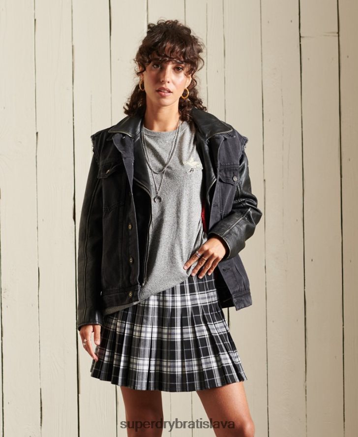 Superdry ženy tričko s boho rockovou grafikou voľného strihu 6B4ZTR6607 oblečenie sivá