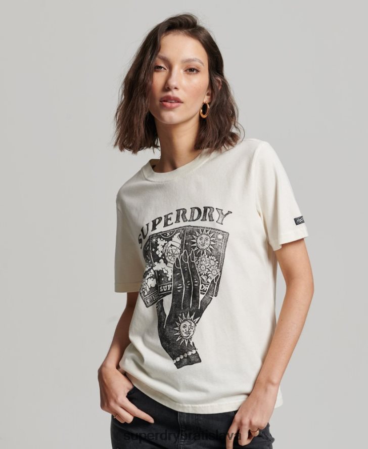 Superdry ženy tričko s grafikou tarotových kariet 6B4ZTR2735 oblečenie biely