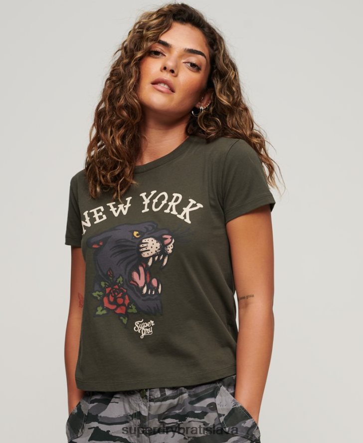 Superdry ženy tričko s grafikou tetovania 90. rokov 6B4ZTR2627 oblečenie zelená
