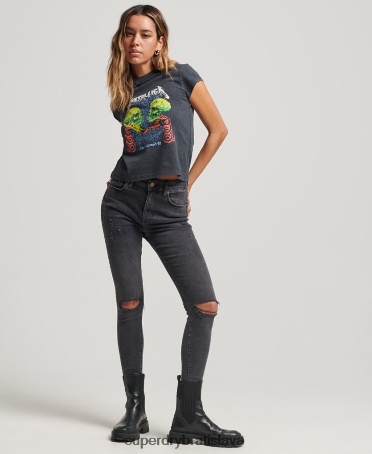 Superdry ženy tričko s kovovým pásom na rukáve 6B4ZTR2611 oblečenie čierna