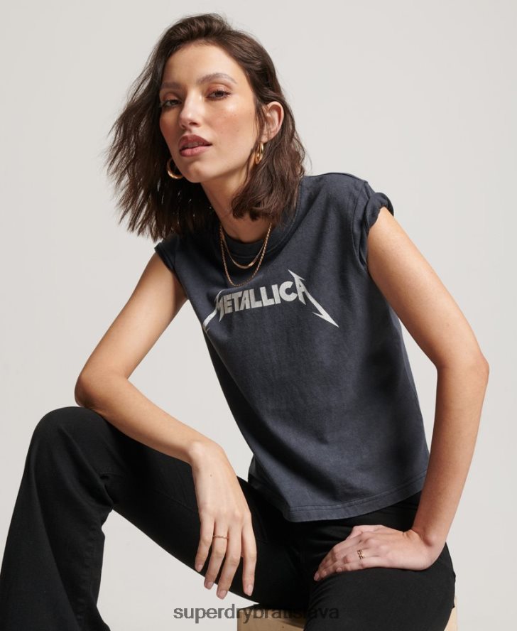 Superdry ženy tričko s kovovým pásom na rukáve 6B4ZTR2613 oblečenie čierna