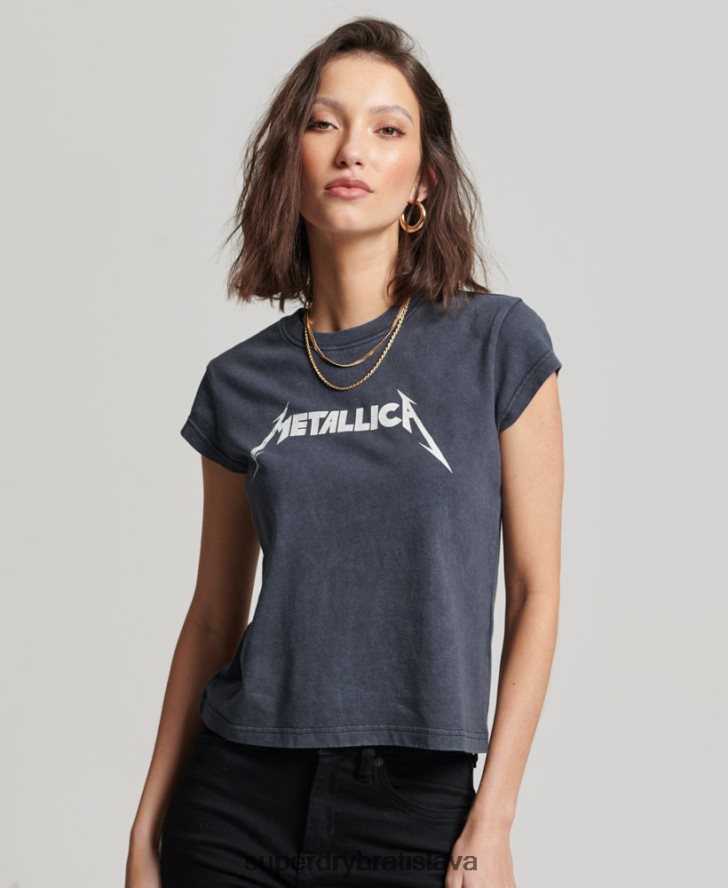 Superdry ženy tričko s kovovým pásom na rukáve 6B4ZTR2613 oblečenie čierna