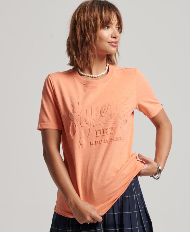 Superdry ženy tričko s reliéfom v štýle skriptu 6B4ZTR6257 oblečenie oranžová