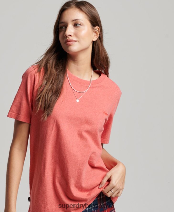 Superdry ženy tričko s vyšívaným vintage logom z organickej bavlny 6B4ZTR2306 oblečenie koralový