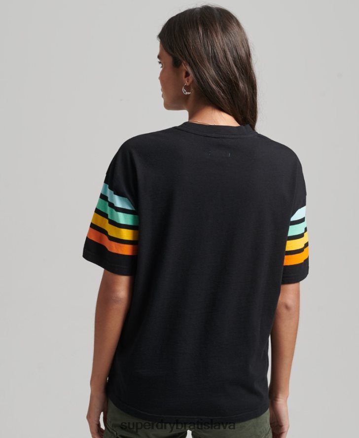 Superdry ženy tričko z organickej bavlny cali stripe 2.0 6B4ZTR6256 oblečenie čierna