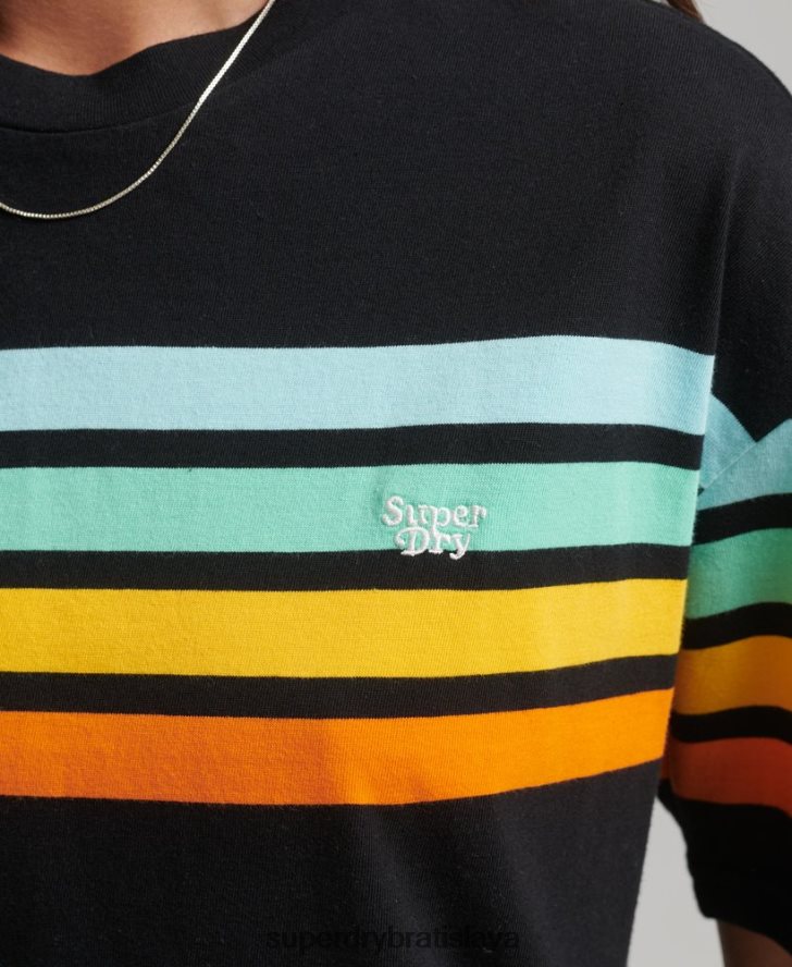 Superdry ženy tričko z organickej bavlny cali stripe 2.0 6B4ZTR6256 oblečenie čierna