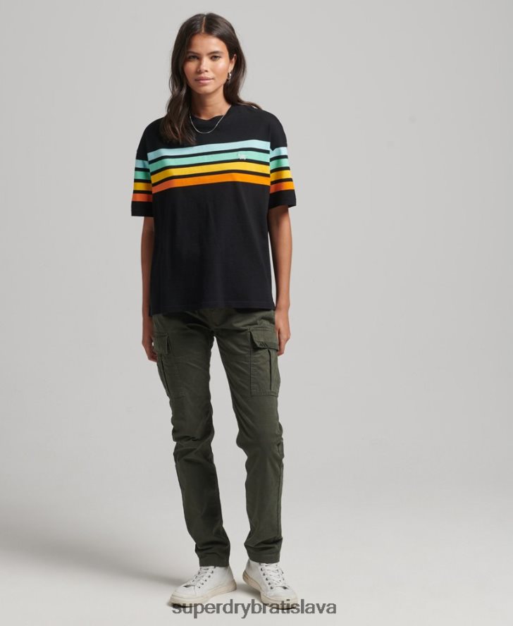 Superdry ženy tričko z organickej bavlny cali stripe 2.0 6B4ZTR6256 oblečenie čierna
