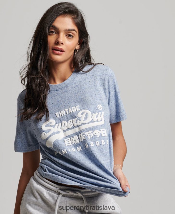 Superdry ženy tričko z organickej bavlny vintage logo scripted coll 6B4ZTR2619 oblečenie Modrá