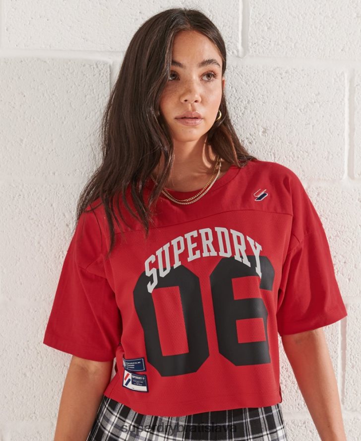 Superdry ženy univerzitný oblúk boxy tričko 6B4ZTR2814 oblečenie červená
