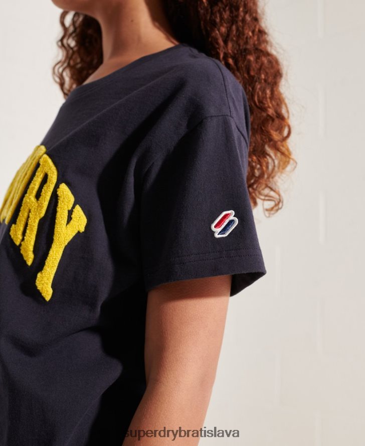 Superdry ženy univerzitný oblúk boxy tričko 6B4ZTR2842 oblečenie námorníctvo