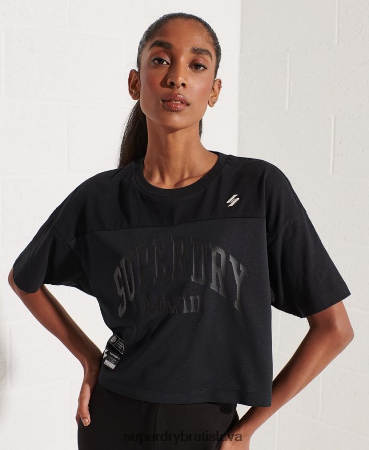 Superdry ženy univerzitný oblúk boxy tričko 6B4ZTR6259 oblečenie čierna