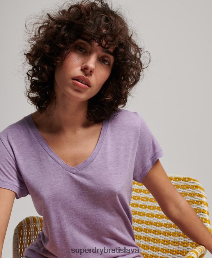 Superdry ženy véčkové tričko s výstrihom do V 6B4ZTR2723 oblečenie Fialová