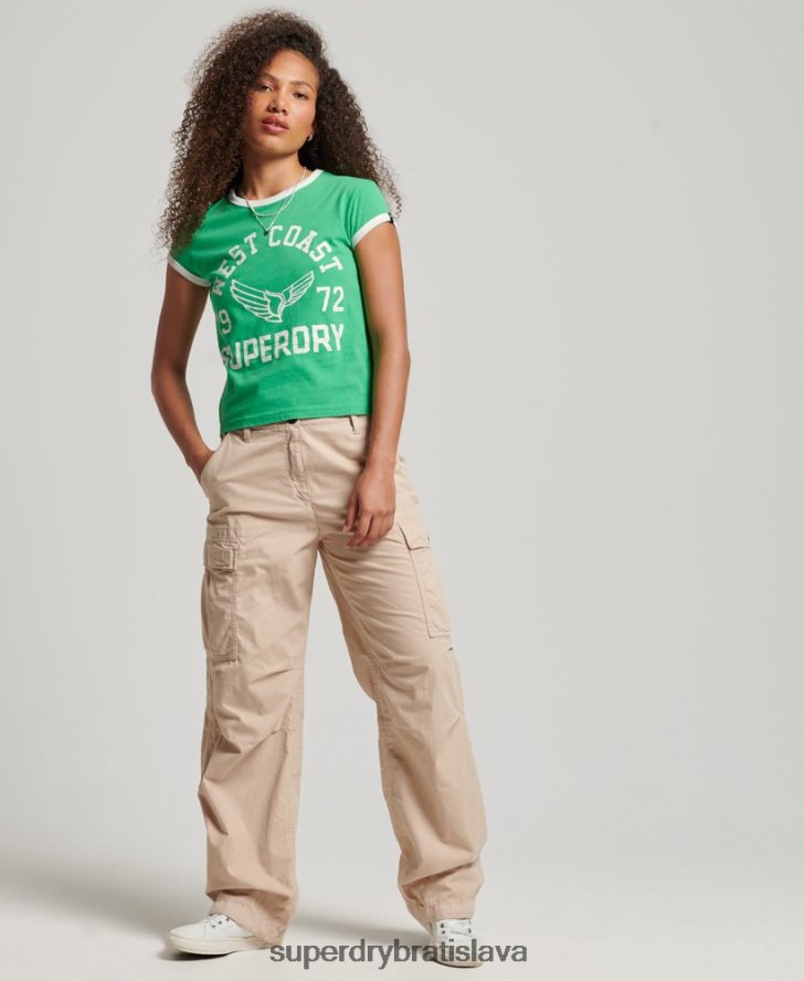 Superdry ženy vintage atletické ringer tričko 6B4ZTR2187 oblečenie zelená