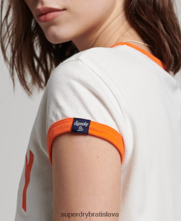 Superdry ženy vintage atletické ringer tričko 6B4ZTR2713 oblečenie biely