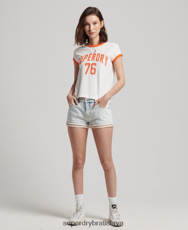 Superdry ženy vintage atletické ringer tričko 6B4ZTR2713 oblečenie biely