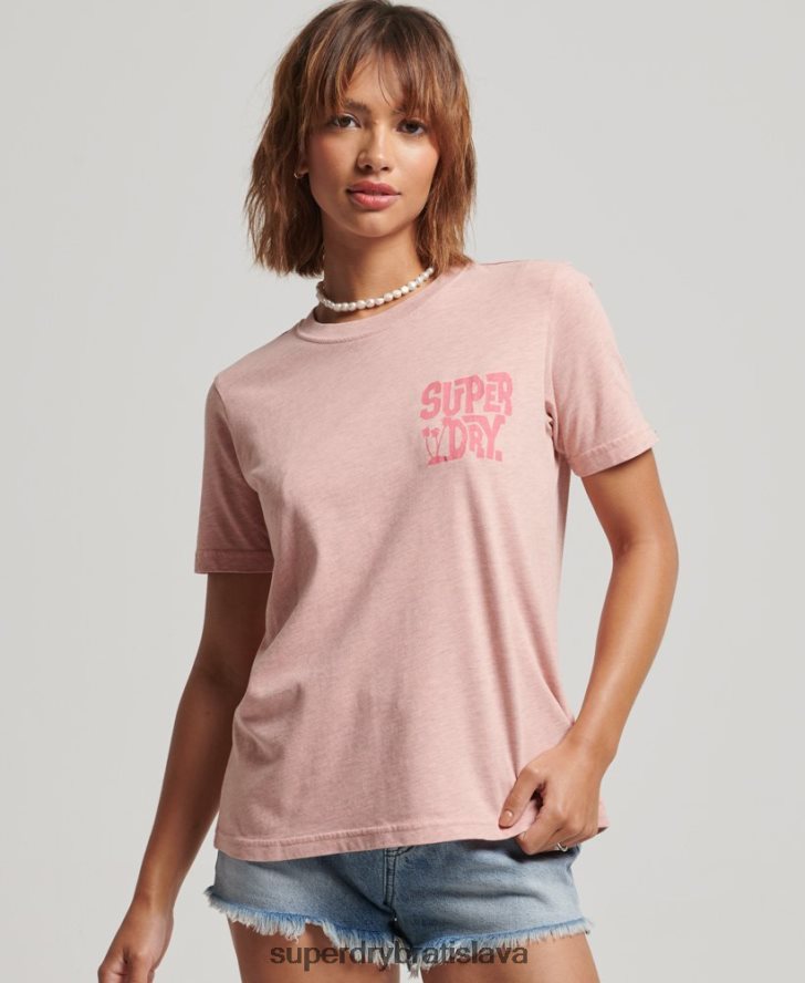 Superdry ženy vintage cestovné tričko s nálepkou 6B4ZTR2840 oblečenie Ružová