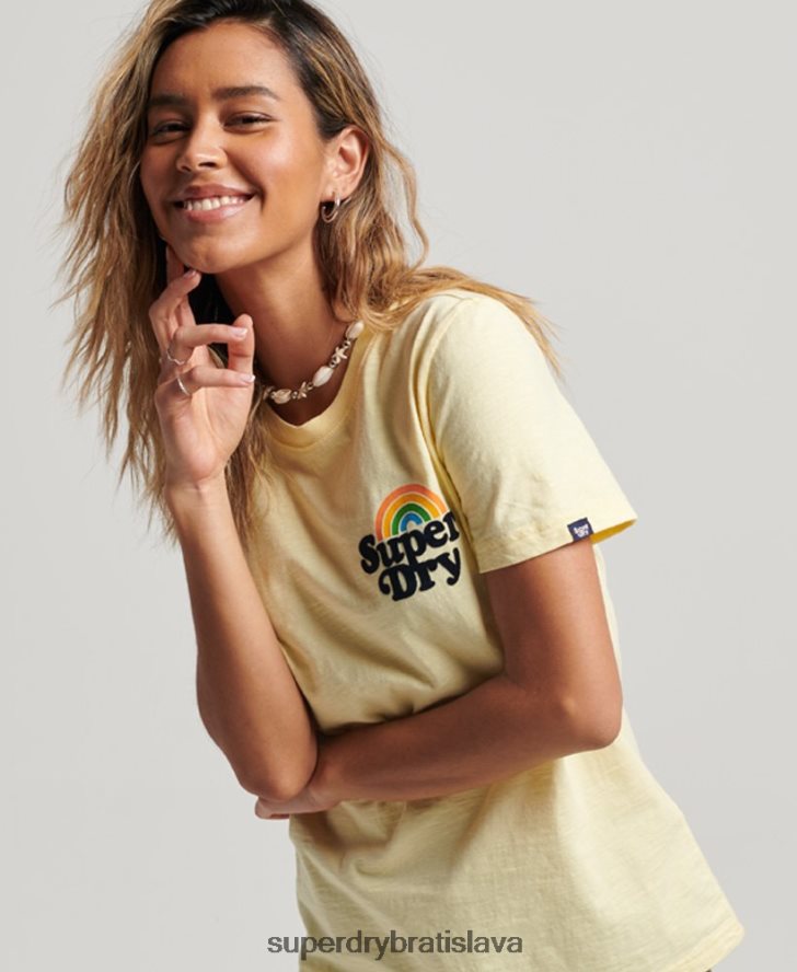 Superdry ženy vintage dúhové tričko 6B4ZTR2178 oblečenie žltá