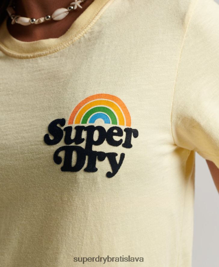 Superdry ženy vintage dúhové tričko 6B4ZTR2178 oblečenie žltá