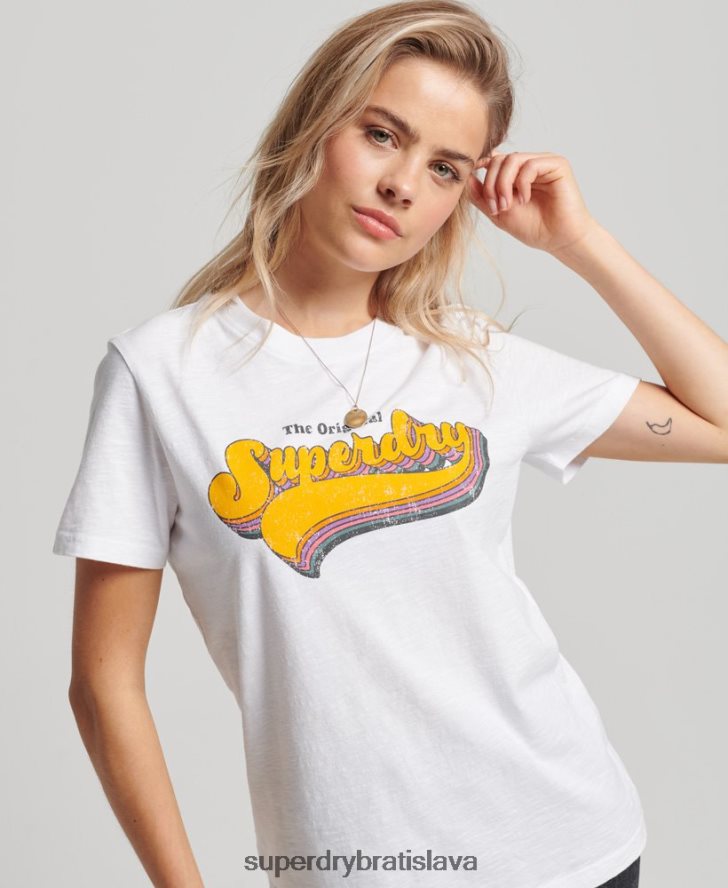 Superdry ženy vintage dúhové tričko 6B4ZTR2226 oblečenie biely