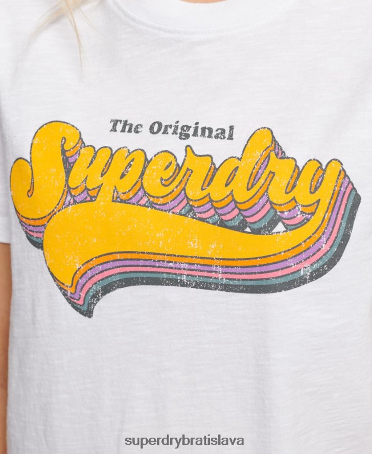 Superdry ženy vintage dúhové tričko 6B4ZTR2226 oblečenie biely
