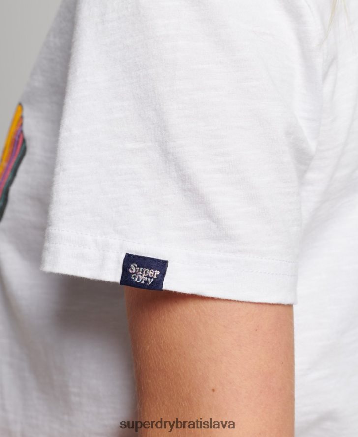 Superdry ženy vintage dúhové tričko 6B4ZTR2226 oblečenie biely