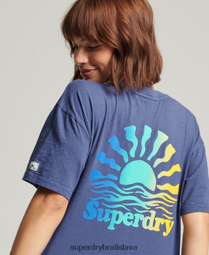Superdry ženy vintage kali tričko s prúžkami 6B4ZTR6184 oblečenie Modrá