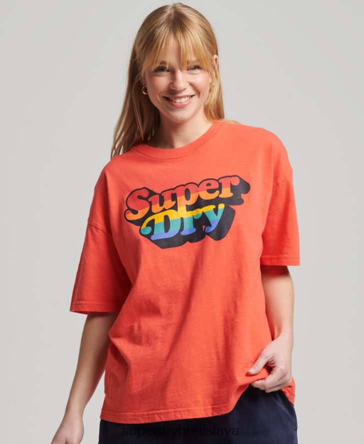 Superdry ženy vintage kali tričko s prúžkami 6B4ZTR6189 oblečenie oranžová