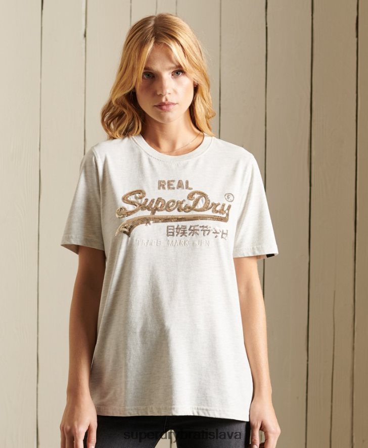 Superdry ženy vintage logo boho trblietavé tričko 6B4ZTR6774 oblečenie béžová