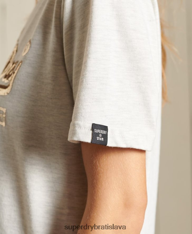 Superdry ženy vintage logo boho trblietavé tričko 6B4ZTR6774 oblečenie béžová