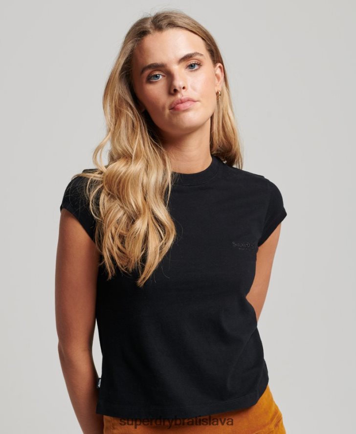 Superdry ženy vintage logo čiapka rukáv tričko 6B4ZTR2651 oblečenie čierna