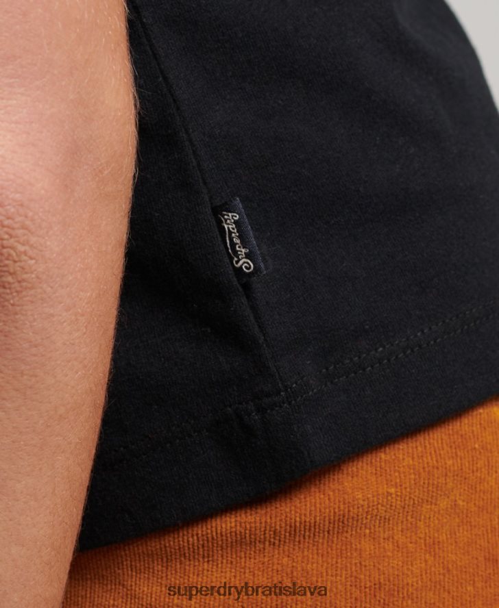 Superdry ženy vintage logo čiapka rukáv tričko 6B4ZTR2651 oblečenie čierna