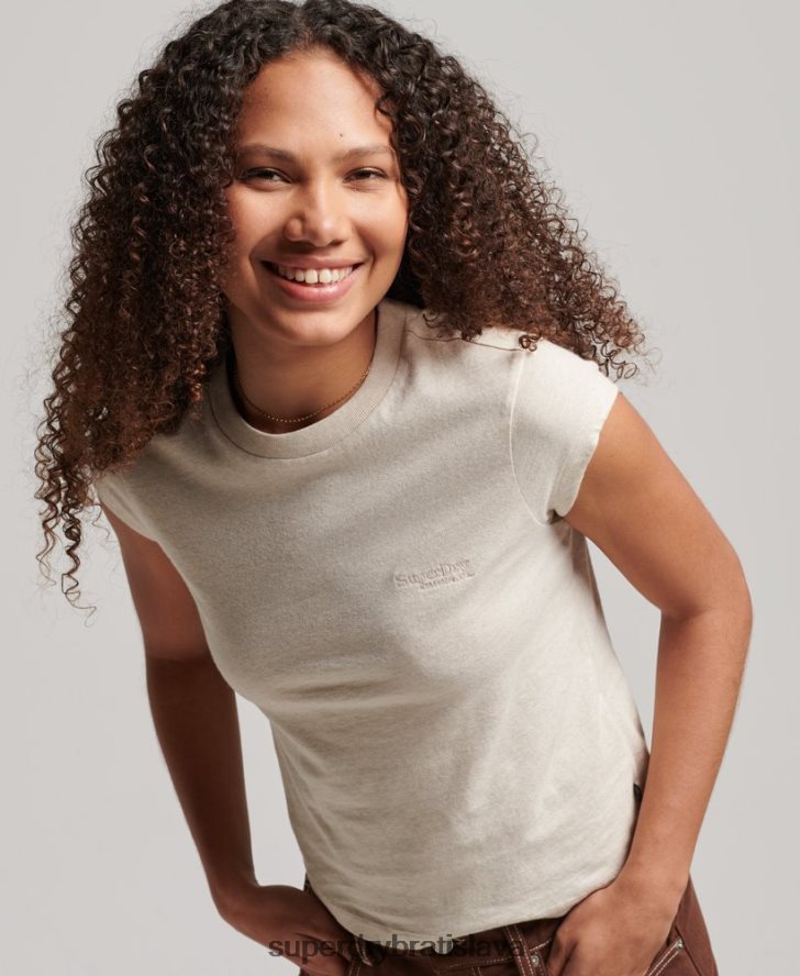 Superdry ženy vintage logo čiapka rukáv tričko 6B4ZTR2681 oblečenie béžová