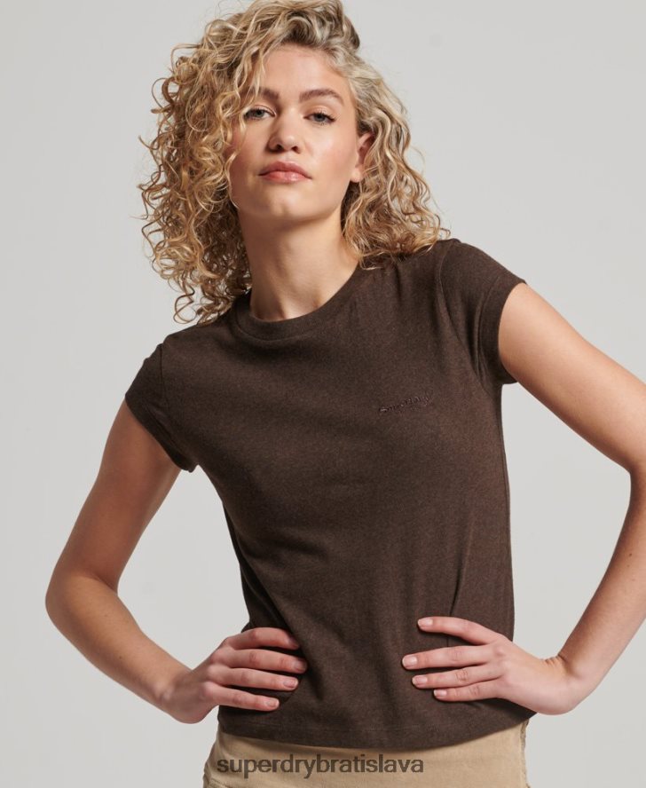 Superdry ženy vintage logo čiapka rukáv tričko 6B4ZTR2716 oblečenie hnedá