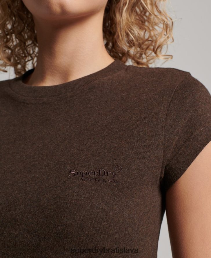 Superdry ženy vintage logo čiapka rukáv tričko 6B4ZTR2716 oblečenie hnedá