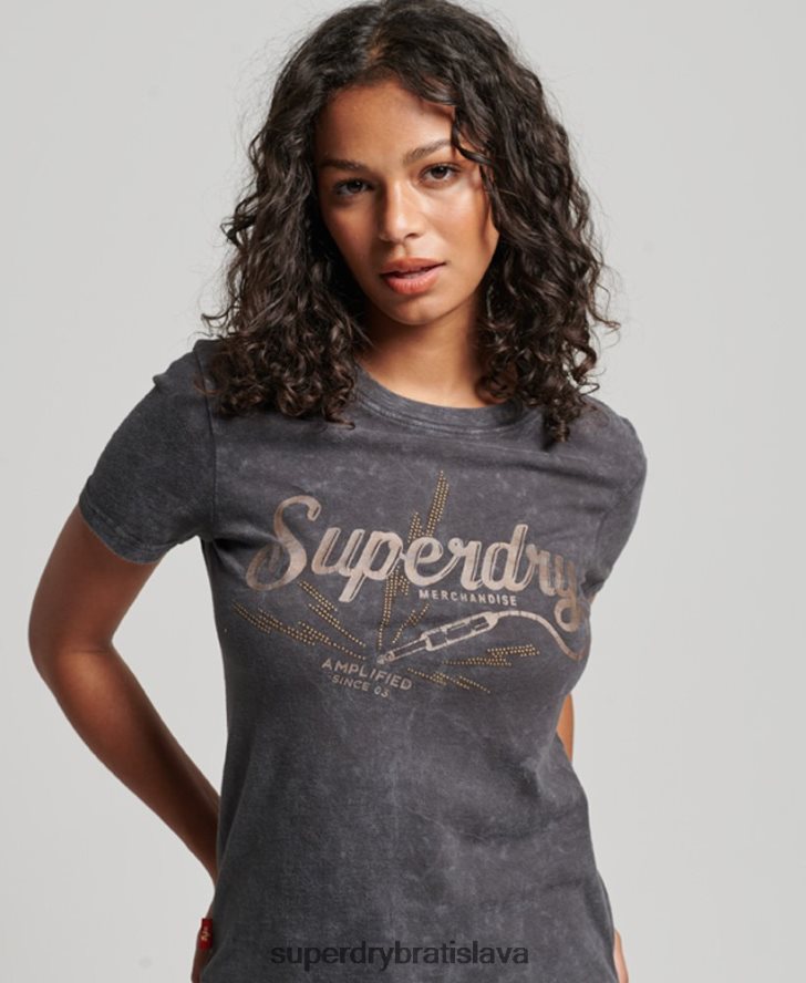 Superdry ženy vintage merch store úzke tričko 6B4ZTR2708 oblečenie čierna