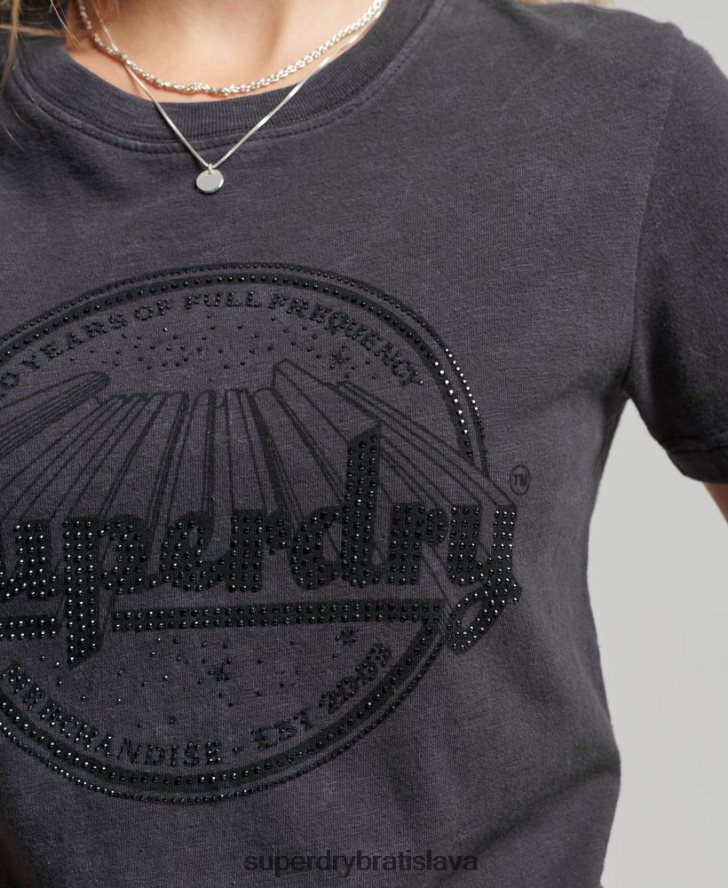 Superdry ženy vintage merch store úzke tričko 6B4ZTR2747 oblečenie čierna