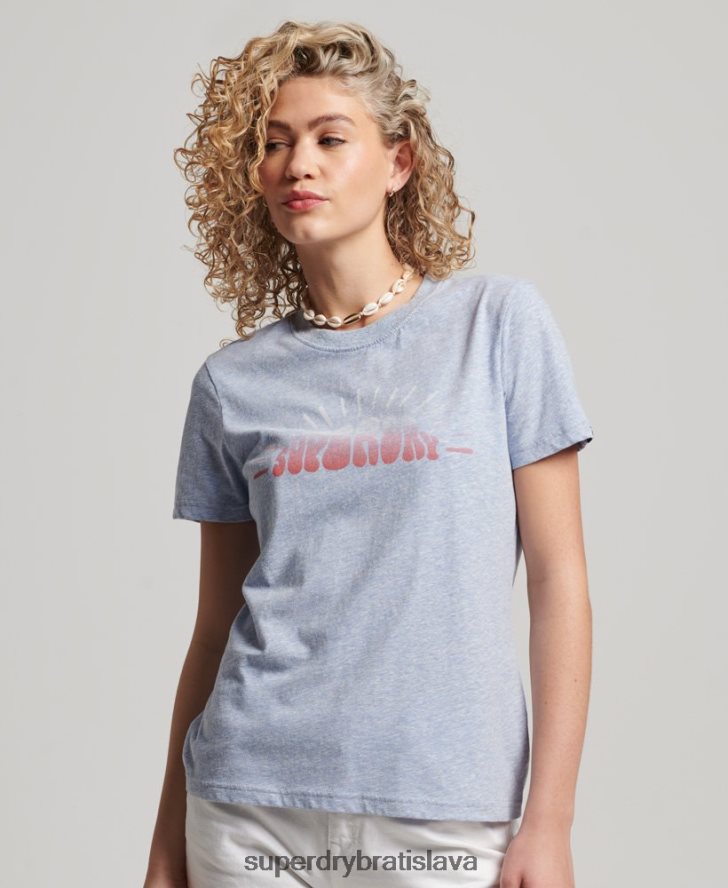 Superdry ženy vintage nostalgické tričko 6B4ZTR2217 oblečenie svetlo modrá