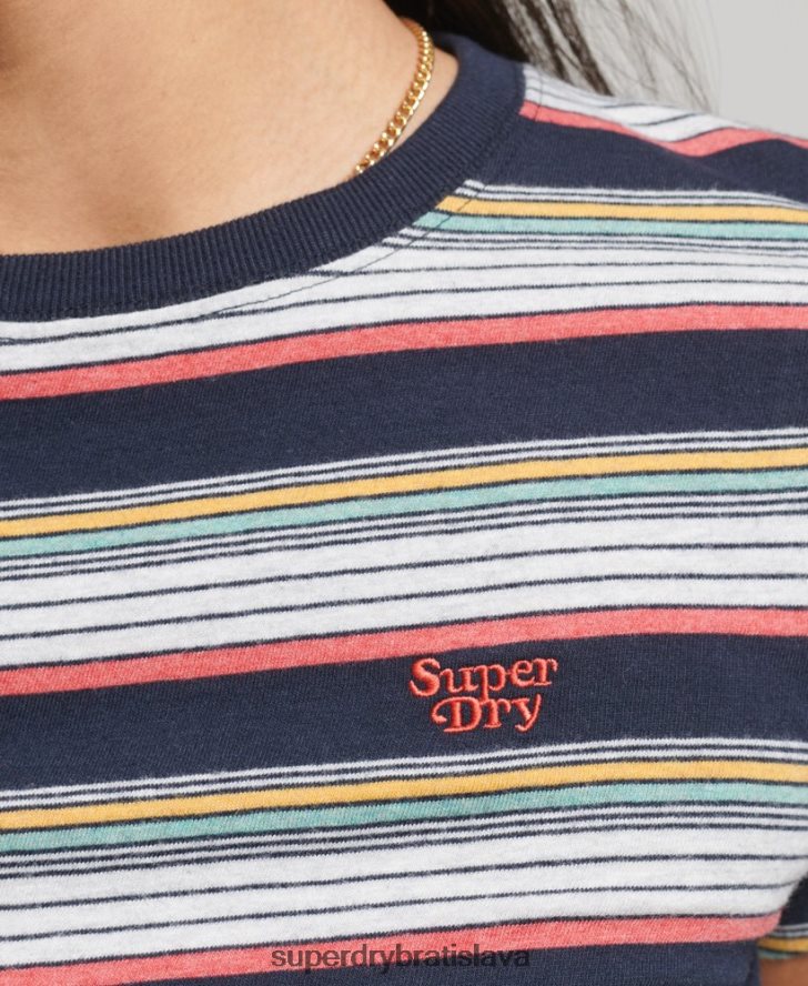 Superdry ženy vintage prúžkované crop tričko 6B4ZTR2686 oblečenie námorníctvo