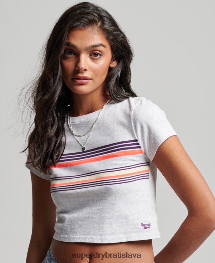 Superdry ženy vintage prúžkované crop tričko 6B4ZTR2692 oblečenie sivá