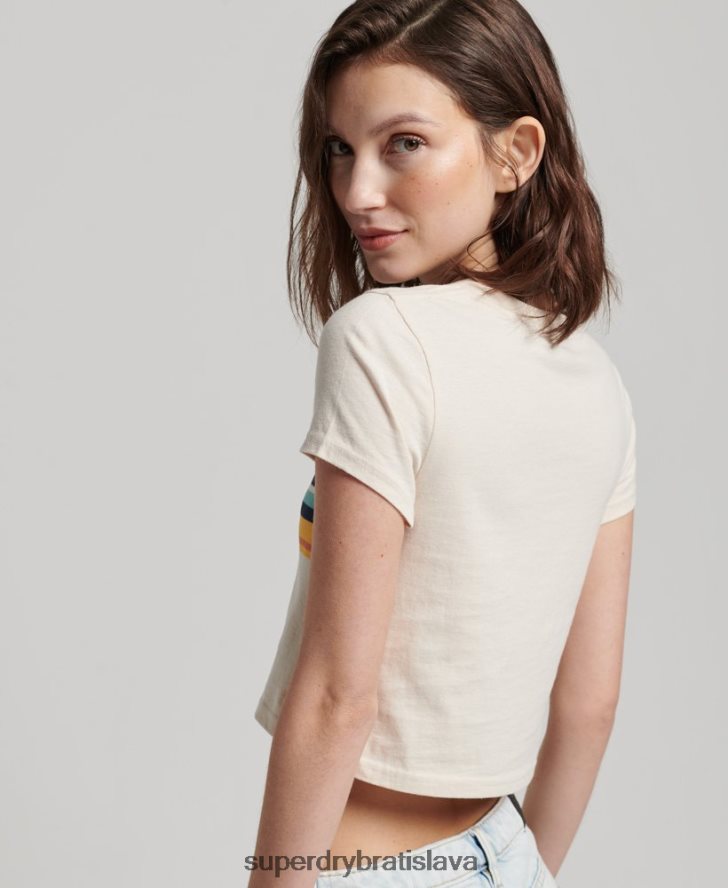 Superdry ženy vintage prúžkované crop tričko 6B4ZTR2705 oblečenie krém