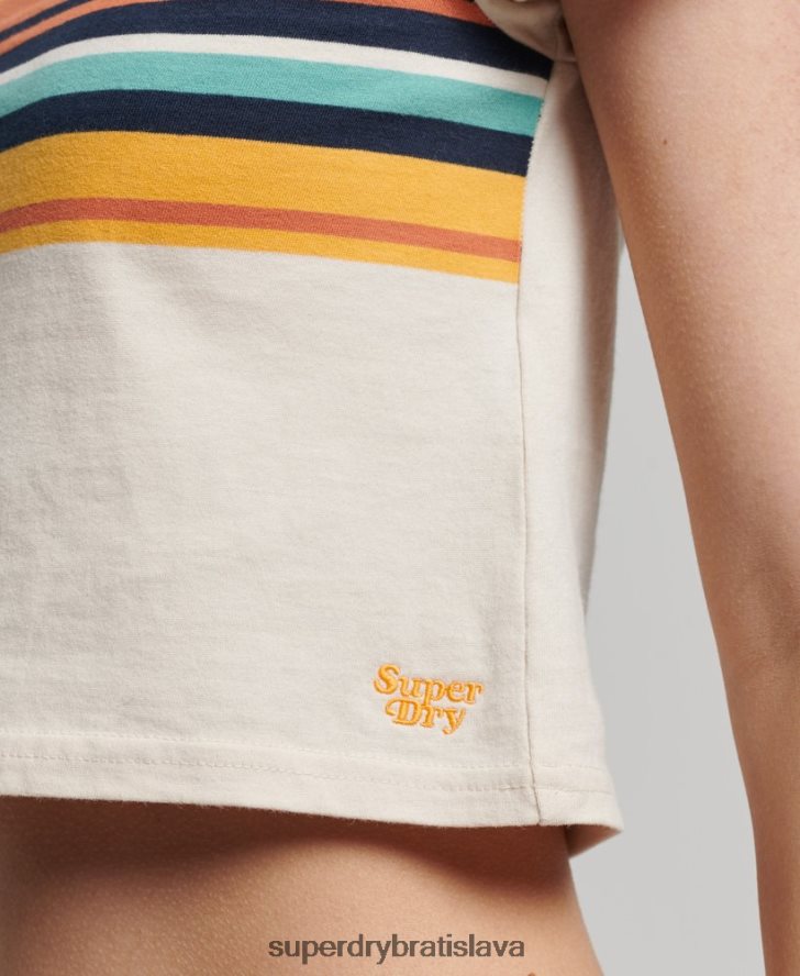 Superdry ženy vintage prúžkované crop tričko 6B4ZTR2705 oblečenie krém