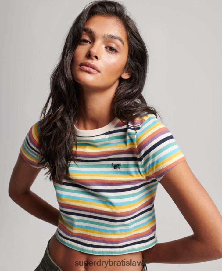 Superdry ženy vintage prúžkované crop tričko 6B4ZTR2738 oblečenie žltá