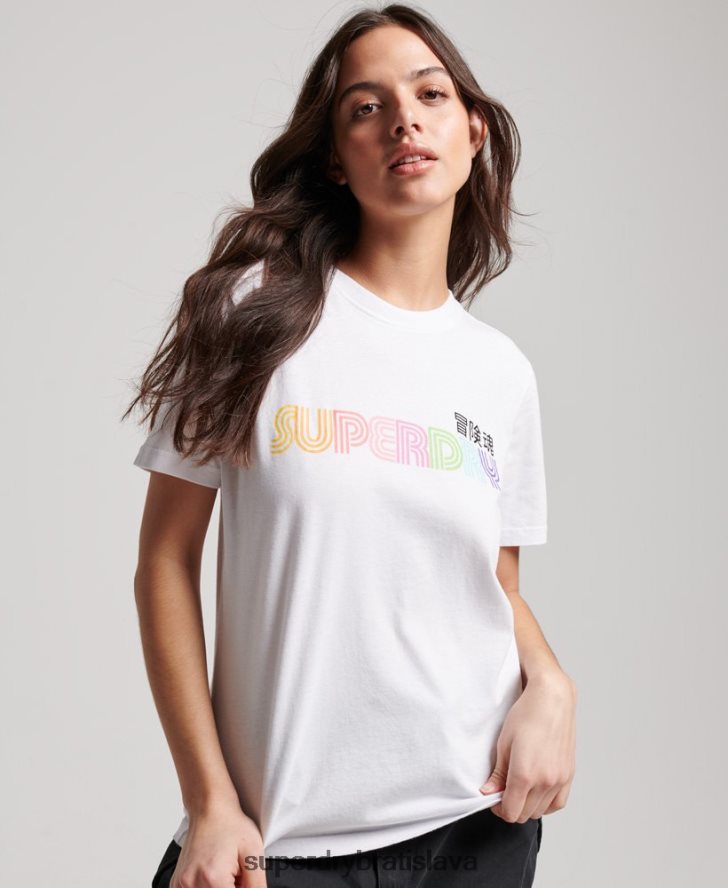Superdry ženy vintage retro dúhové tričko 6B4ZTR2662 oblečenie biely