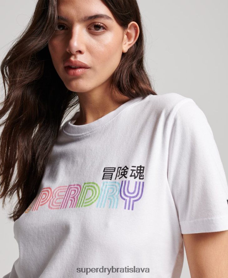 Superdry ženy vintage retro dúhové tričko 6B4ZTR2662 oblečenie biely