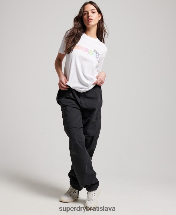 Superdry ženy vintage retro dúhové tričko 6B4ZTR2662 oblečenie biely
