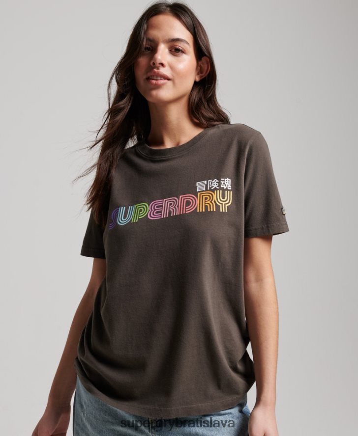 Superdry ženy vintage retro dúhové tričko 6B4ZTR2683 oblečenie tmavošedý