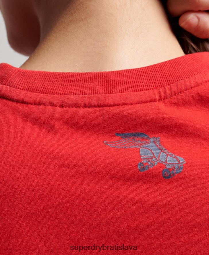 Superdry ženy vintage rolka s tričkom 6B4ZTR2649 oblečenie červená